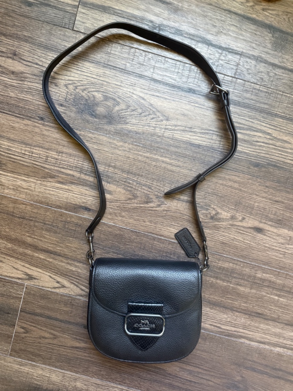 Coach Morgan Saddle Bag CG470 Black Pebble & Snake Embossed Leather - Picture 3 of 4